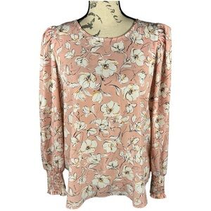 Pleione Womens Floral Bishop Long Sleeve Blouse